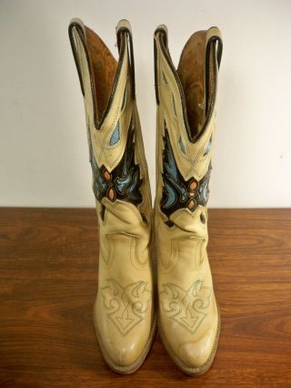 VTG Miss Capezio Women ' s Boots 7.  5 Beige Leather Butterfly Britney Cowboy USA 3