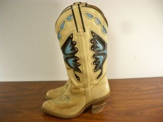VTG Miss Capezio Women ' s Boots 7.  5 Beige Leather Butterfly Britney Cowboy USA 5