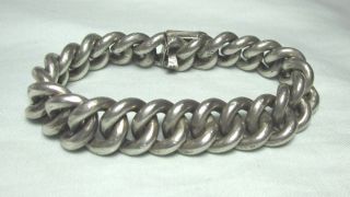 Heavy Mexican Silver Link Bracelet 92.  3 Grams 7 3/8 " Wearable Length X 1/2 "