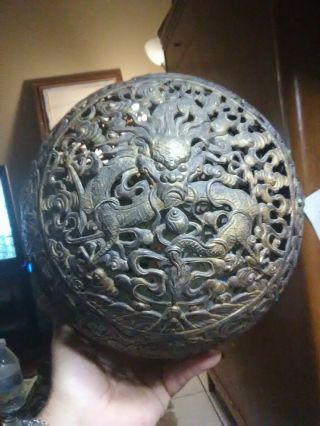 Chinese Ball Lamp Peirced Dragon Brass