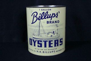 1 Gal Hk Billups Mathews Virginia Va Tin Litho Oyster Tin Can