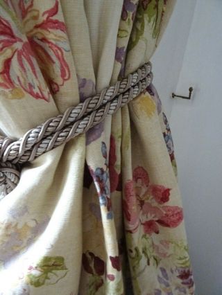 MONKWELL CURTAINS vintage 100 LINEN shabby COTTAGE chic MEADOW florals 3M LONG 5