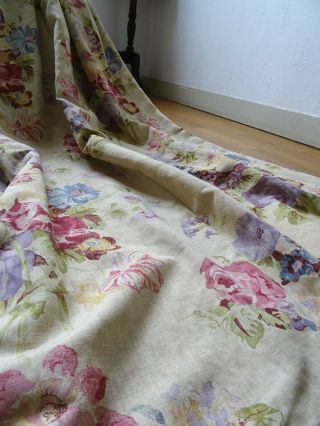 MONKWELL CURTAINS vintage 100 LINEN shabby COTTAGE chic MEADOW florals 3M LONG 7