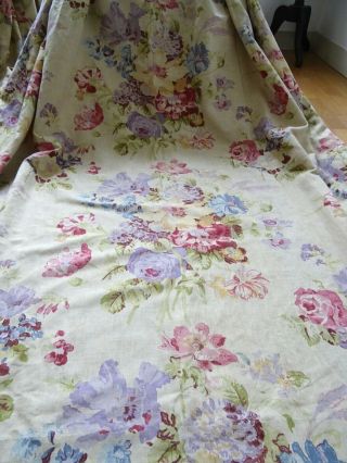 MONKWELL CURTAINS vintage 100 LINEN shabby COTTAGE chic MEADOW florals 3M LONG 8