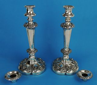 Stunning PAIR WILLIAM IV OLD SHEFFIELD PLATE CANDLESTICKS c1835 10 3/4 Inches 3
