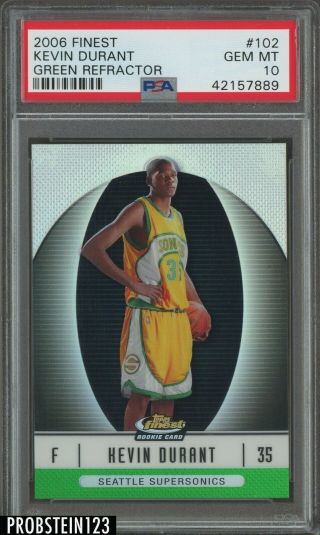 2006 - 07 Finest Green Refractor 102 Kevin Durant Rc Rookie 20/199 Psa 10 Rare