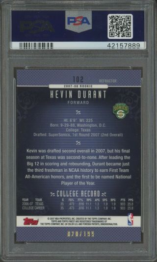 2006 - 07 Finest Green Refractor 102 Kevin Durant RC Rookie 20/199 PSA 10 RARE 2