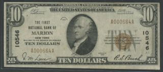 Fr1801 - 1 10546 $10 1929 The First National Bank Of Marion,  Ny Vf,  Rare Hw3924