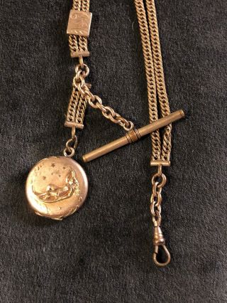 Antique Gold Filled Pocket Watch Chain Slide Charm Fob Bracelet Locket Jmf & Co