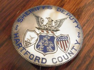 VINTAGE SILVER DEPUTY SHERIFFS HARTFORD COUNTY BADGE & BOX AMERICAN POLICE BADGE 2