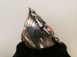 Vintage Navajo Sterling Silver Turquoise/Pyrite & Coral Cuff Bracelet Signed TK 4