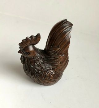 Antique Vintage Signed Japanese Wooden Rooster Bird Netsuke Ojime Rare Japan