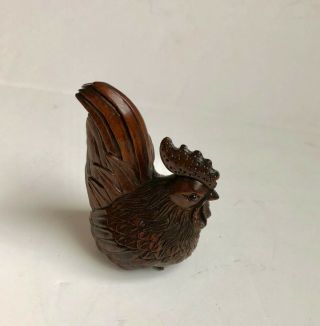 Antique Vintage Signed Japanese Wooden Rooster Bird Netsuke Ojime Rare Japan 2