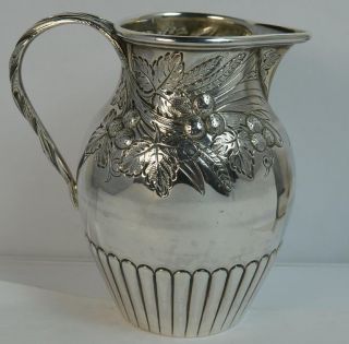 1866 Victorian Solid Silver Cream Or Milk Jug With Fruit Berry Design
