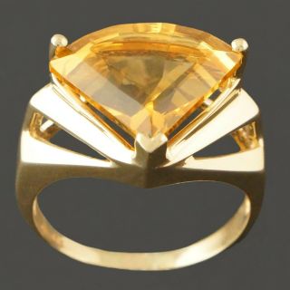 Modernist Solid 14k Yellow Gold,  8.  0 Ct Fan Cut Citrine Estate Cocktail Ring,  Nr