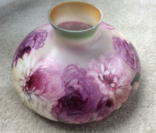 Antique Hand Painted Purple Pink Peonies 14 " Oil Lamp Shade Banquet Parlor Gwtw