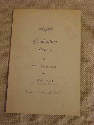 Wwii Pilot Class 43 - C - 14 Grad Dance Booklet 1944 Texas Tech College