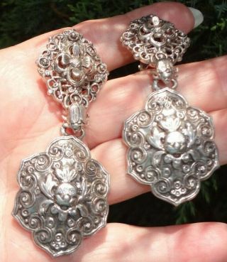 Stephen Dweck Modern Sterling Silver Clip Earrings Scarabs Flowers Estate