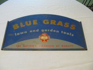 Vintage Blue Grass Lawn And Garden Tools 2 Sided Sign Belknap