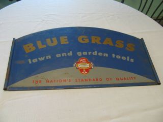 Vintage Blue Grass Lawn and Garden Tools 2 Sided Sign Belknap 8