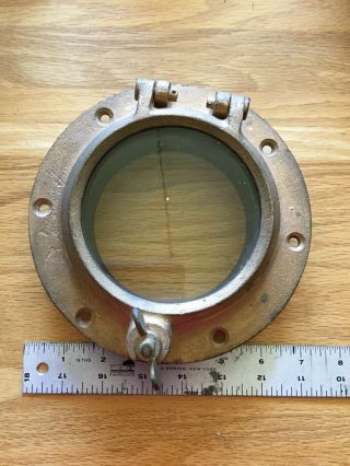 Vintage Marine 7 1/2” Brass Port Hole With Glass,  Guc