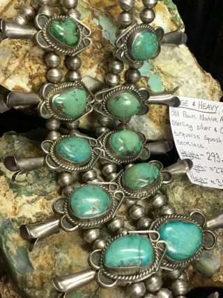 BIG Vintage Sterling Silver & Cerillos Turquoise Squash Blossom Necklace,  293.  8g 11