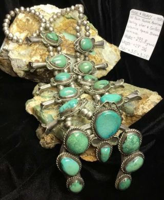 BIG Vintage Sterling Silver & Cerillos Turquoise Squash Blossom Necklace,  293.  8g 12