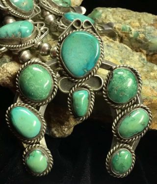 BIG Vintage Sterling Silver & Cerillos Turquoise Squash Blossom Necklace,  293.  8g 3