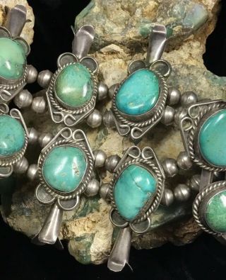 BIG Vintage Sterling Silver & Cerillos Turquoise Squash Blossom Necklace,  293.  8g 4