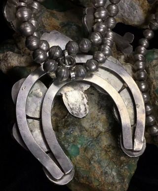 BIG Vintage Sterling Silver & Cerillos Turquoise Squash Blossom Necklace,  293.  8g 7