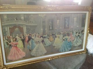 1800s Vintage Ballroom Dance Painting Oil On Canvas 26 X 47 Gold Frame