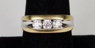 Vintage 14k Yellow Gold Band Ring With Three Channel Set Diamonds - Size 9.  75