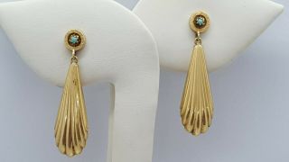 Antique 14k Yellow Gold Persian Turquoise Pierced/post Dangle Earrings