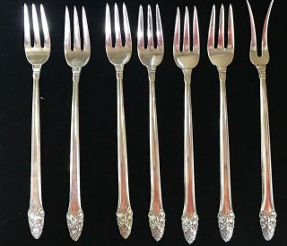 Gorham - Sovereign Pattern - Set Of 7 Sterling Cocktail / Seafood Forks,  No Mono