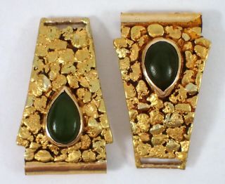 Antique Vtg LJH Signed 10k Alaska Gold 6.  6g Alaskan Gold Nugget Jade Watch Tips 2