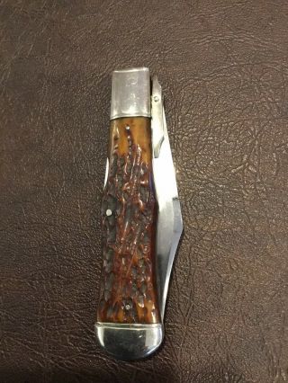 RARE CATTARAUGUS “KING OF THE WOODS” 12839 COKE BOTTLE KNIFE WITH FOLDING GUARD 2