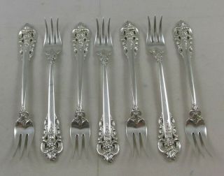 SET OF 7 VINTAGE WALLACE GRAND BAROQUE STERLING SILVER COCKTAIL/SEAFOOD FORKS 2