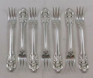 SET OF 7 VINTAGE WALLACE GRAND BAROQUE STERLING SILVER COCKTAIL/SEAFOOD FORKS 4