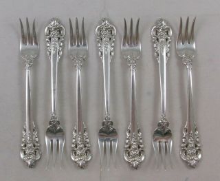 SET OF 7 VINTAGE WALLACE GRAND BAROQUE STERLING SILVER COCKTAIL/SEAFOOD FORKS 5