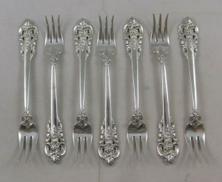 SET OF 7 VINTAGE WALLACE GRAND BAROQUE STERLING SILVER COCKTAIL/SEAFOOD FORKS 6