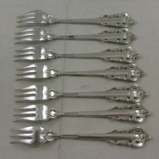 SET OF 7 VINTAGE WALLACE GRAND BAROQUE STERLING SILVER COCKTAIL/SEAFOOD FORKS 8