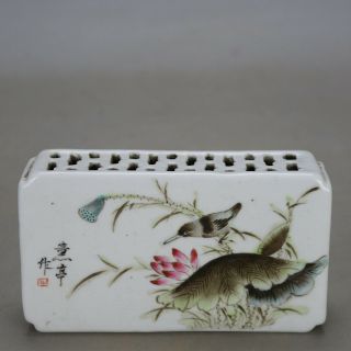 China Old Hand - Carved Porcelain Bird & Flower Pattern Hollow Out Paperweight C01