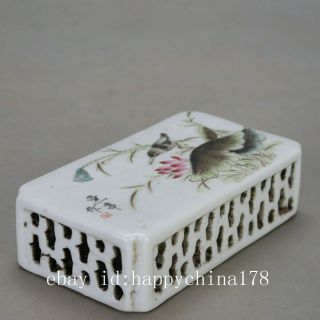 China old hand - carved porcelain bird & flower pattern Hollow out paperweight c01 2