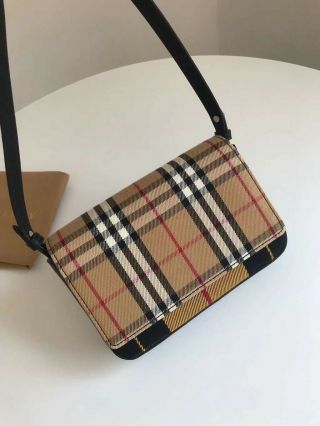 Auth Burberry Vintage Check And Leather Wallet With Detachable Strap,