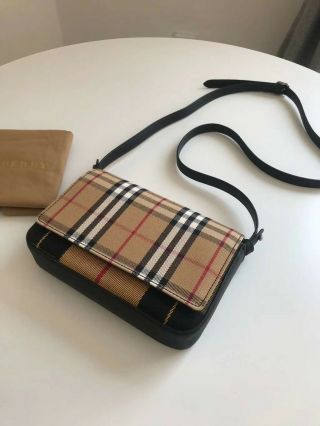 Auth Burberry Vintage Check and Leather Wallet with Detachable Strap, 3