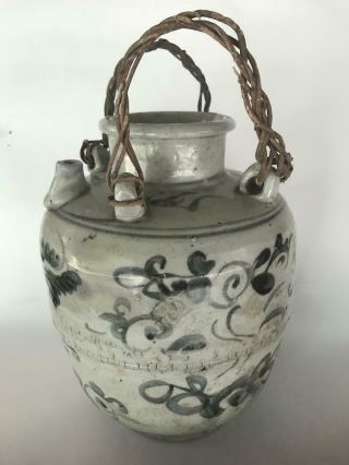 Antique Chinese Ming Dynast Oil Jar Blue White Porcelain 2
