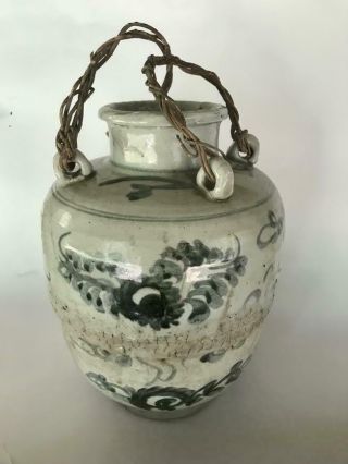 Antique Chinese Ming Dynast Oil Jar Blue White Porcelain 3