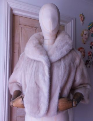 Real Fur 18 " Long " Tourmaline " Creamy Blonde Mink Short Jacket - Uk Size 8 10.