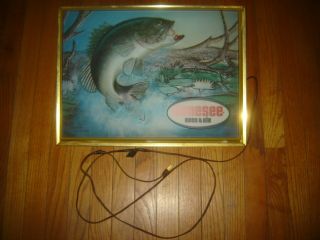 1950 ' s Vintage Genesee Beer & Ale Lighted Shadow Box Sign Fishing Lure w/ Bass 2