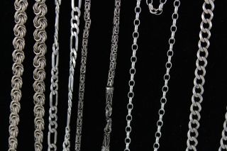 10 x Vintage.  925 Sterling Silver CHAIN NECKLACES inc.  Byzantine,  Curb (225g) 5